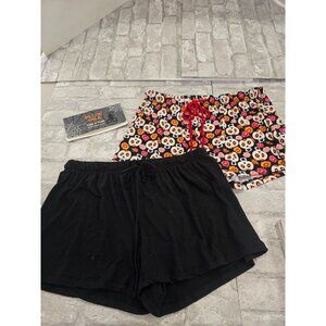 NWT Pillow‎ Talk Women 2pc PJ Shorts Set Black and Skulls Floral Size Medium M
